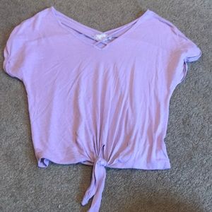 lilac cross front and tie front tee